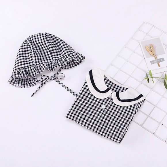Classic Maid Checked Baby Onesie Hat Set Black - Picture 8 of 9